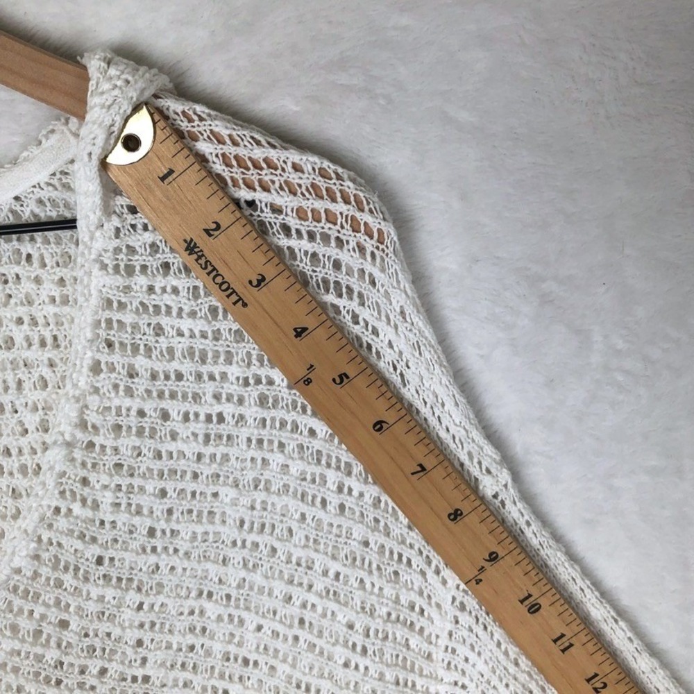 PURE JILL 100% Cotton Open Knit Hooded Tunic Sweater Sz L White Coastal Beachy - Picture 10 of 13
